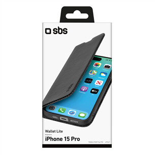 SBS Book Wallet Lite Case, iPhone 15 Pro, black - Wallet Cover Item - TEBKLITEIP1561PK