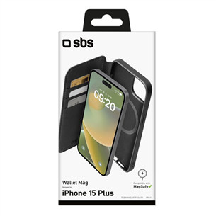 SBS Wallet Mag Case, iPhone 15 Plus, black - Wallet Cover Item - TEBKMAGSFIP1567K