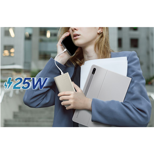 Išorinė baterija Samsung Battery Pack, 10 000 mAh, 25 W, 2x USB-C, beige Prekė - EB-P3400XUEGEU