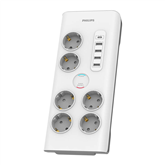 Šakotuvas Philips, 6 outlets, USB-C, USB-A, 2 m, white