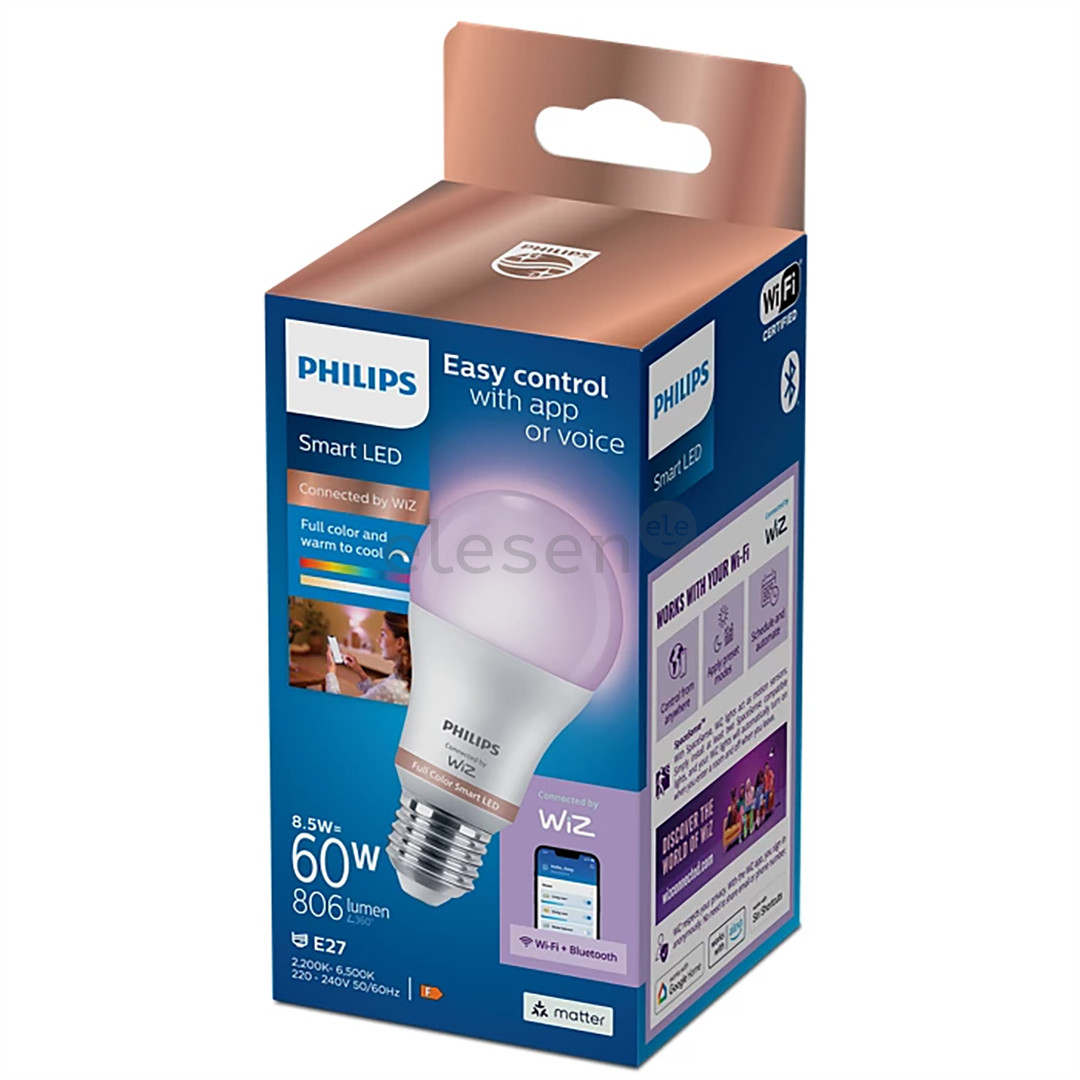 Philips WiZ LED Smart Bulb, 60 W, E27, RGB - Išmanioji lemputė
