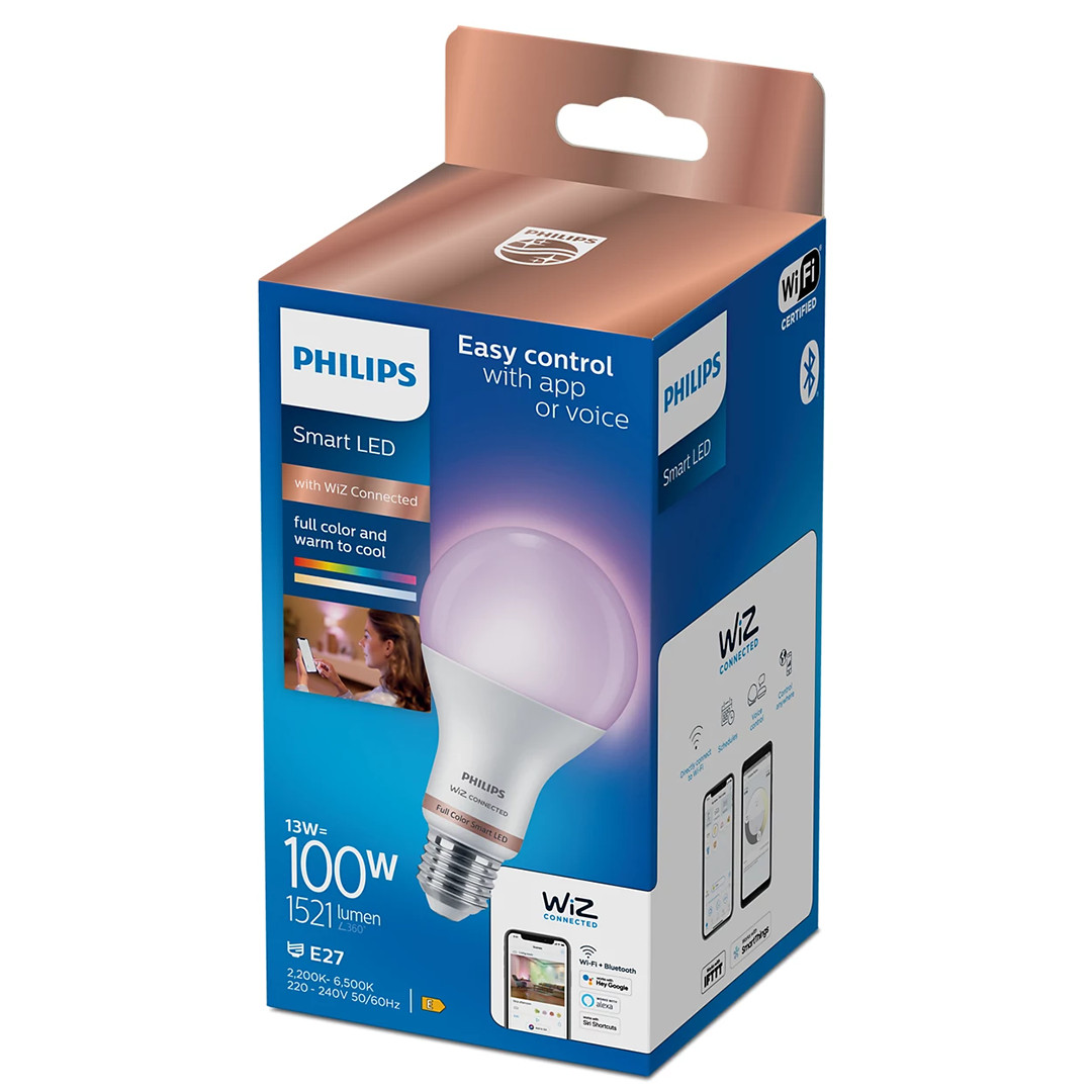 Philips WiZ LED Smart Bulb, 100 Вт, E27, RGB - Умная лампа Товар - 929002449721