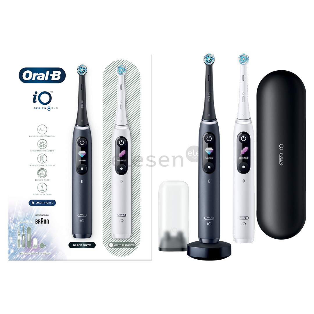 Braun Oral-B iO 8 Duo, 2 vnt., juodas/baltas - Elektriniai dantų šepetėliai
