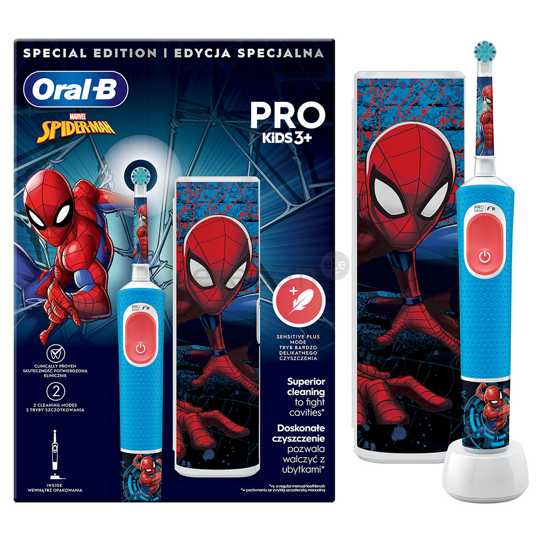 Braun Oral-B Vitality PRO Kids, Spiderman - Electric toothbrush + travel case