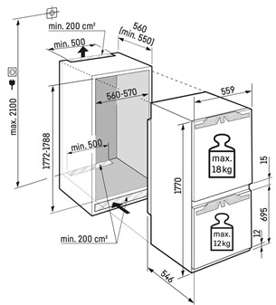 Liebherr Prime, NoFrost, 254 L, height 177 cm - Built-in Refrigerator Item - ICNDI5153-20