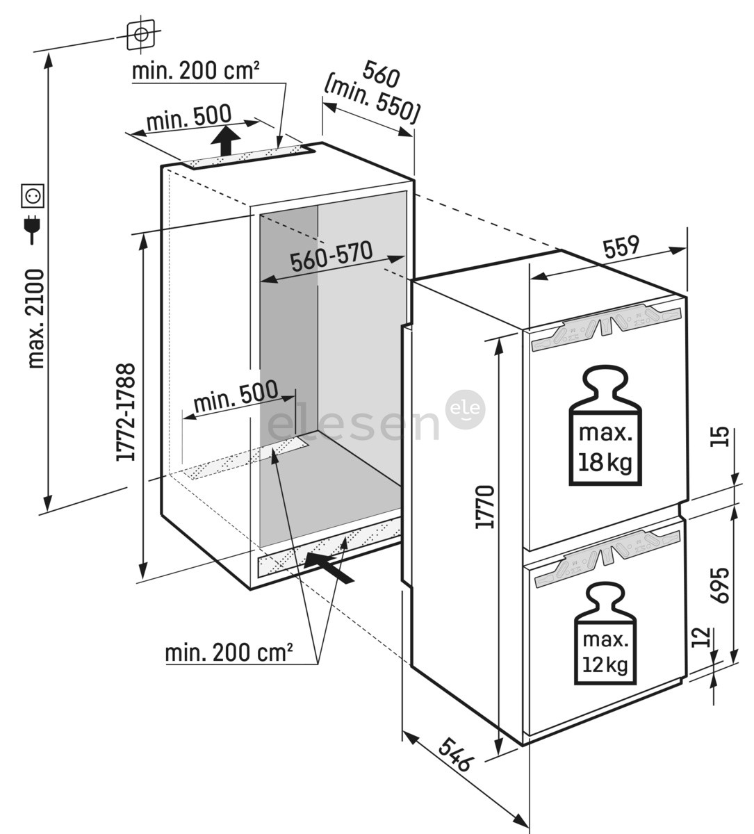 Liebherr Prime, NoFrost, 254 L, height 177 cm - Built-in Refrigerator Item - ICNDI5153-20