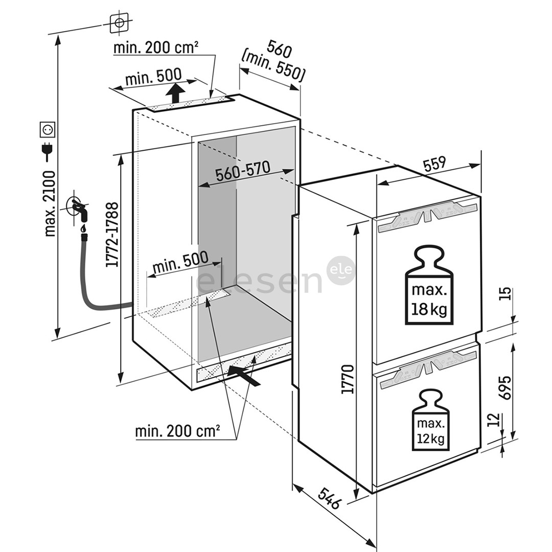 Liebherr, 246 L, height 178 cm - Built-in Refrigerator Item - ICBND5163