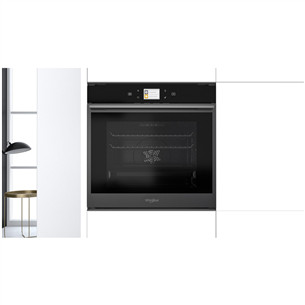 Whirlpool, pyrolytic cleaning, 73 L, black - Built-in Oven + Built-in induction hob