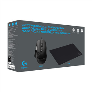 Logitech G502 X + G240, juoda - Pelė ir pelės kilimėlis