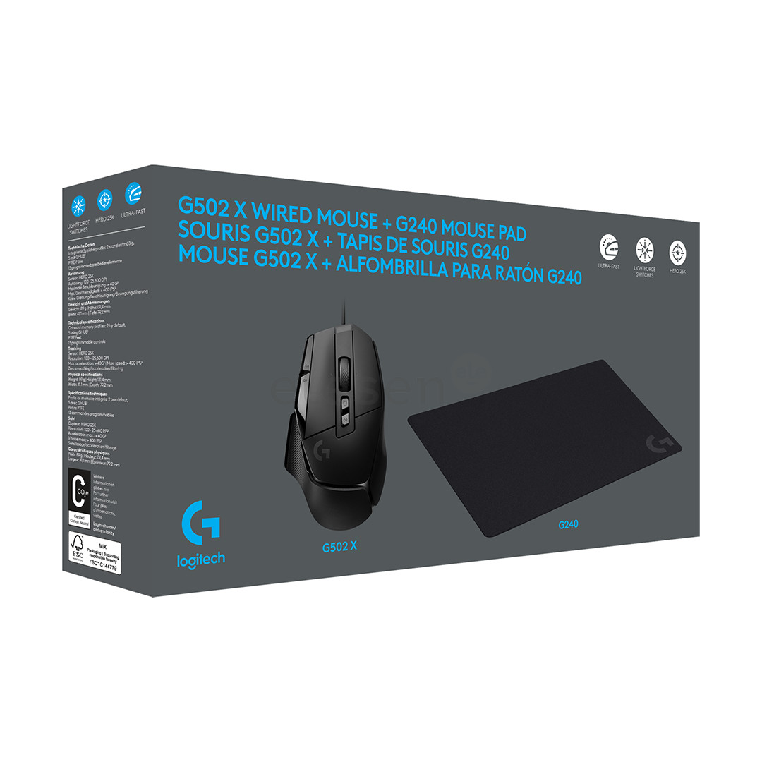 Logitech G502 X + G240, juoda - Pelė ir pelės kilimėlis