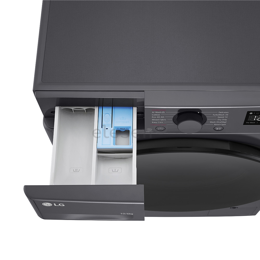 LG, 10 kg / 6 kg, depth 56,5 cm, 1400 rpm, black - Washer-dryer combo