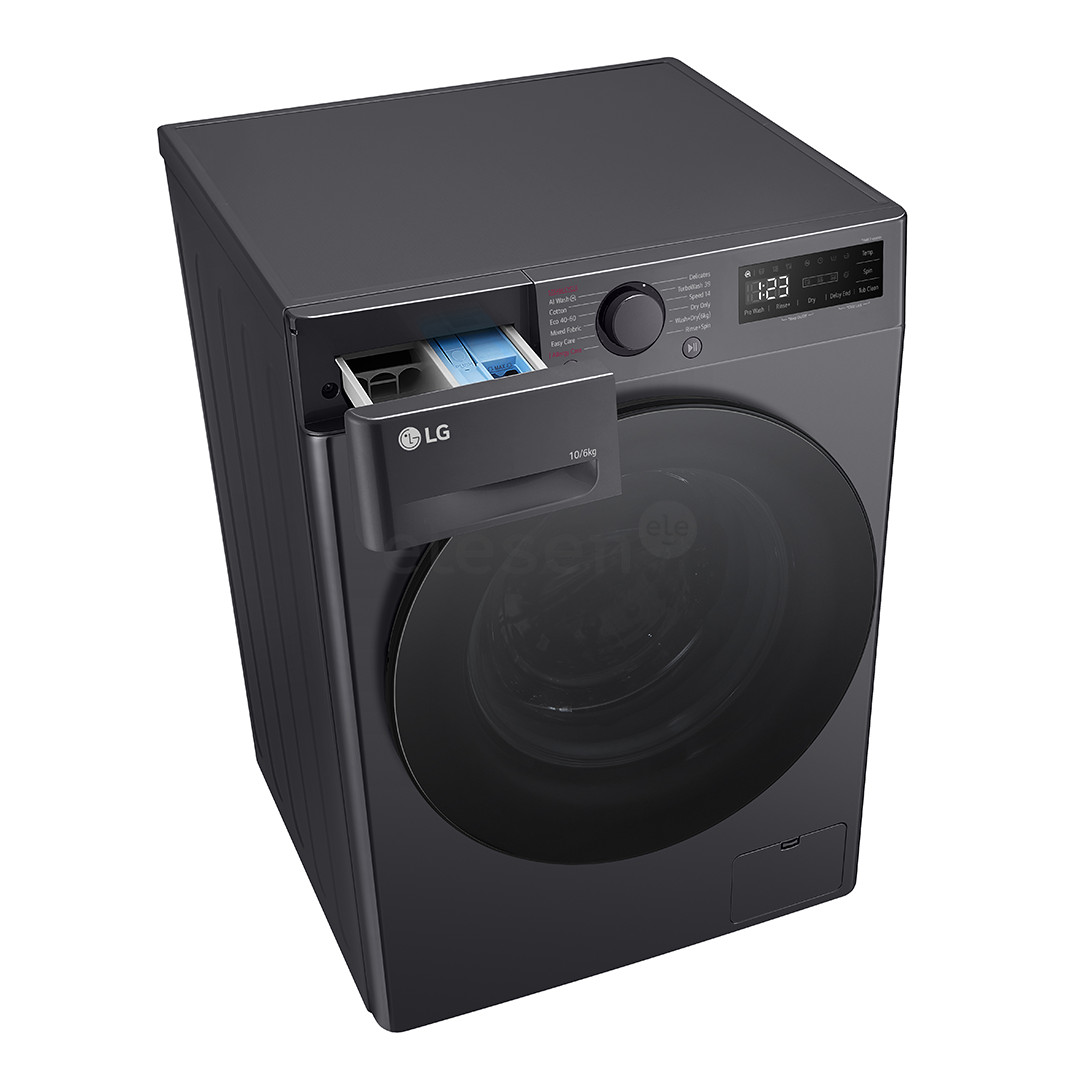 LG, 10 kg / 6 kg, depth 56,5 cm, 1400 rpm, black - Washer-dryer combo