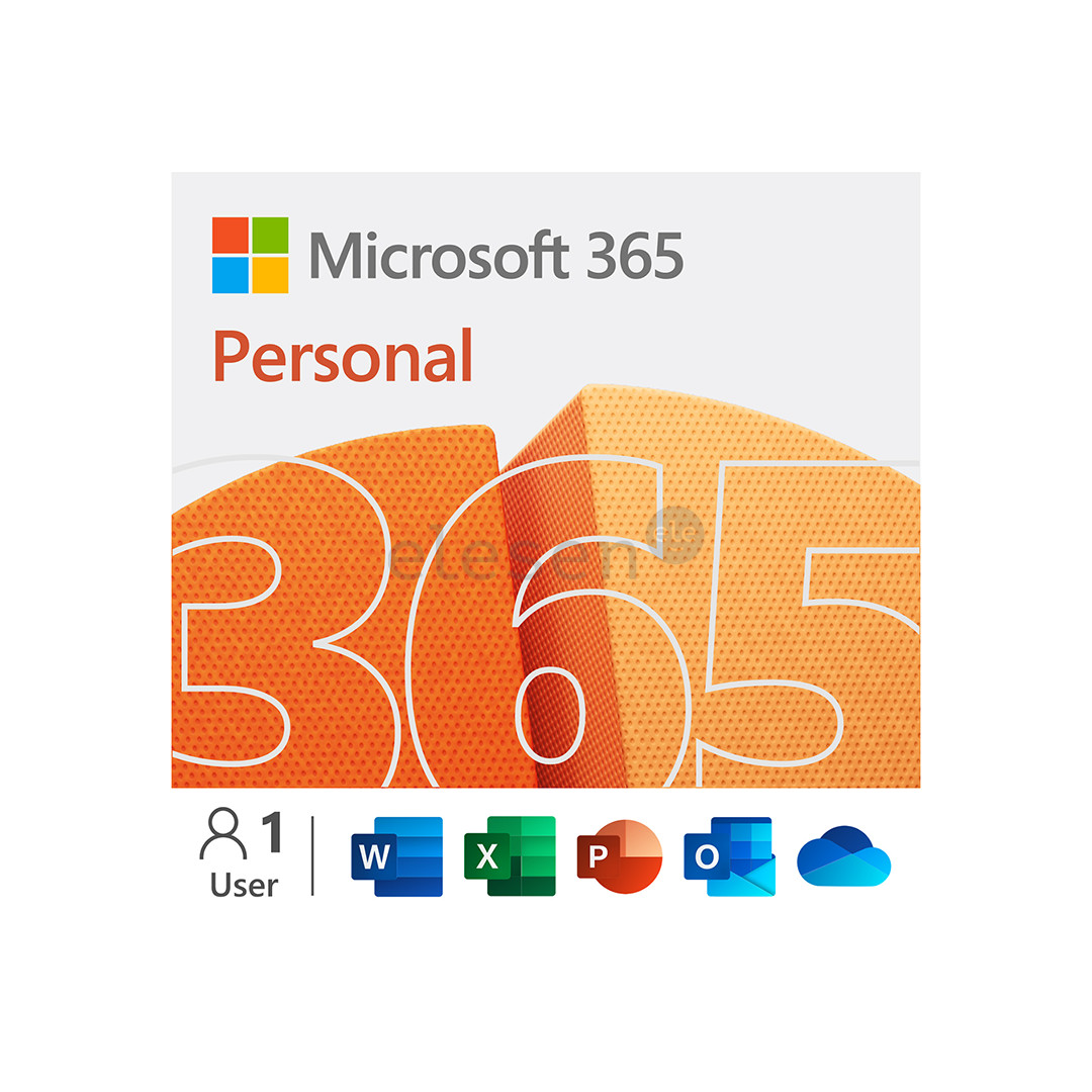 Microsoft 365 Personal, 12 mėnesių prenumerata, 1 naudotojas / 5 įrenginiai, 1 TB OneDrive, ENG - Programinė įranga Prekė - QQ2-01897