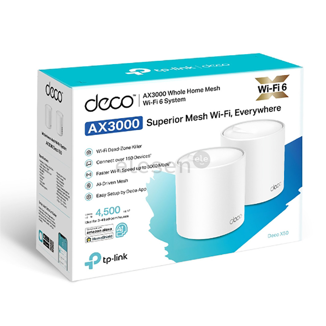 TP-Link Deco X50, WiFi 6, mesh, 2 vnt., baltas - WiFi maršrutizatorius