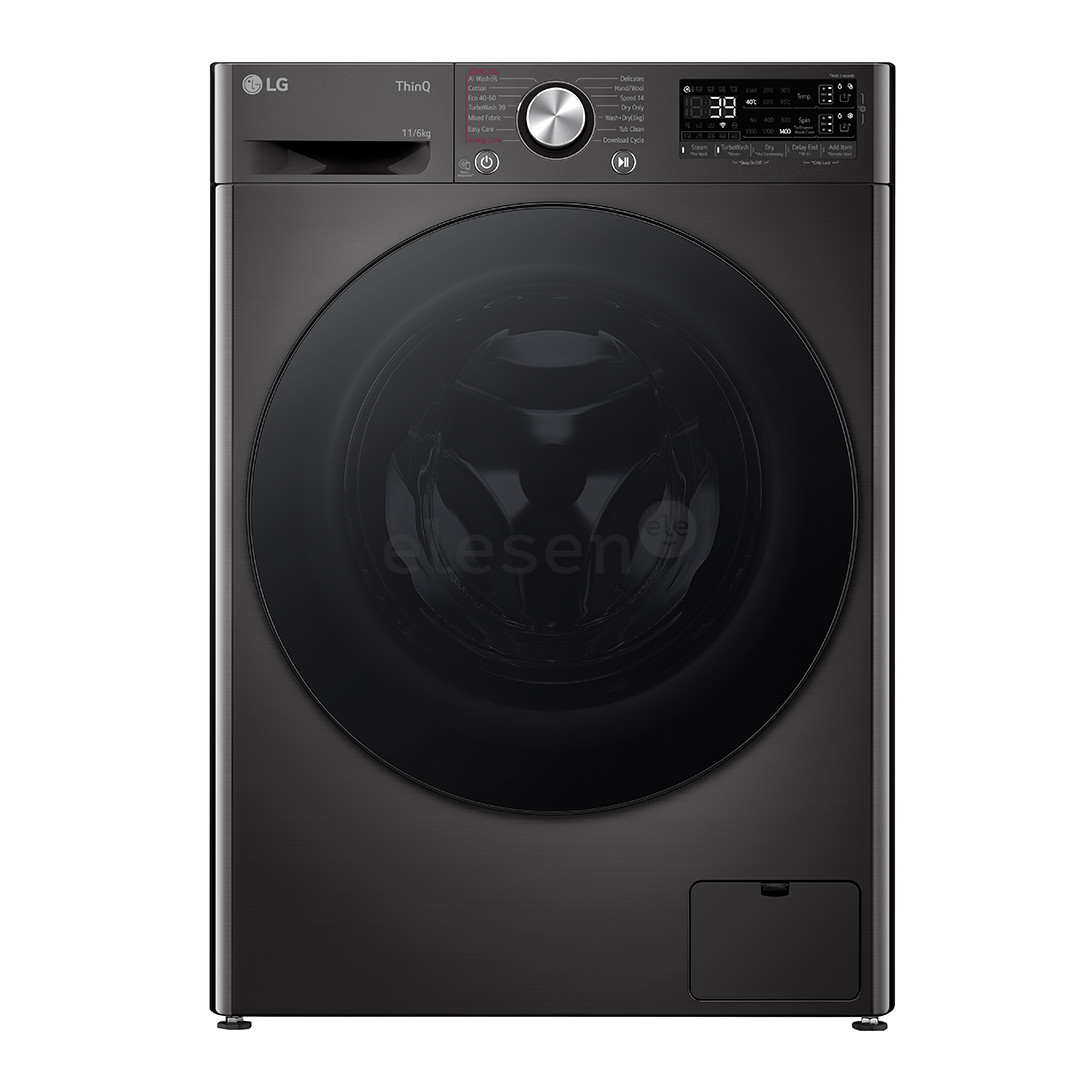 LG, 11 kg / 6 kg, depth 56,5 cm, 1400 rpm, black - Washer-dryer combo