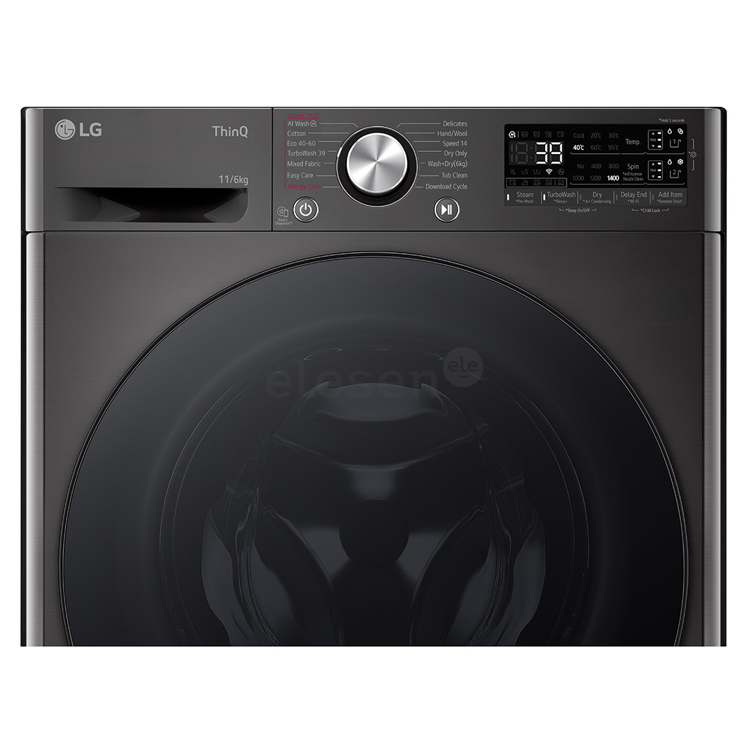 LG, 11 kg / 6 kg, depth 56,5 cm, 1400 rpm, black - Washer-dryer combo