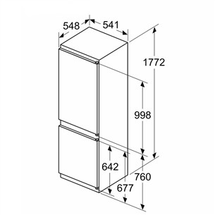 Bosch, Series 2, NoFrost, 260 л, высота 178 см - Интегрируемый холодильник