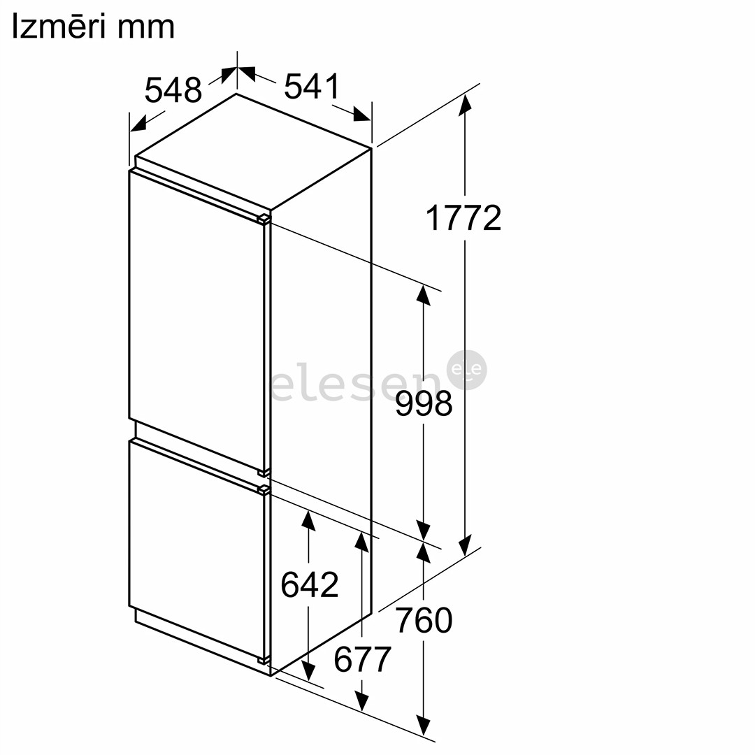 Bosch, Series 2, NoFrost, 260 л, высота 178 см - Интегрируемый холодильник