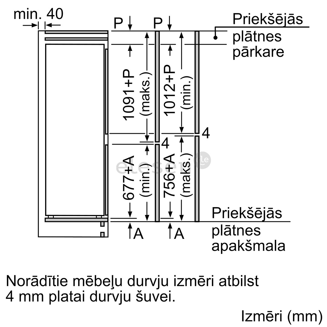 Bosch, Series 2, NoFrost, 260 л, высота 178 см - Интегрируемый холодильник
