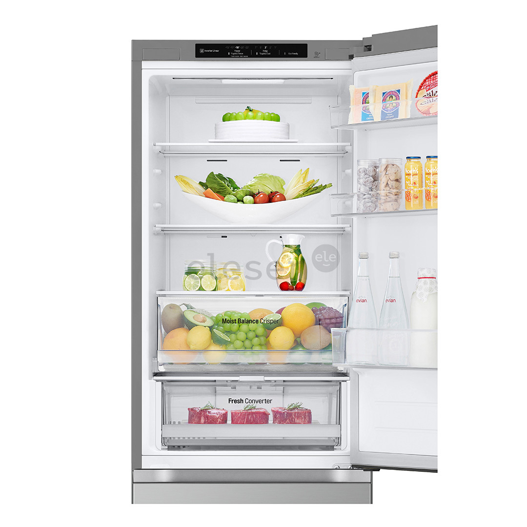 LG, NoFrost, 344 L, 186 cm, sidabro spalvos - Šaldytuvas