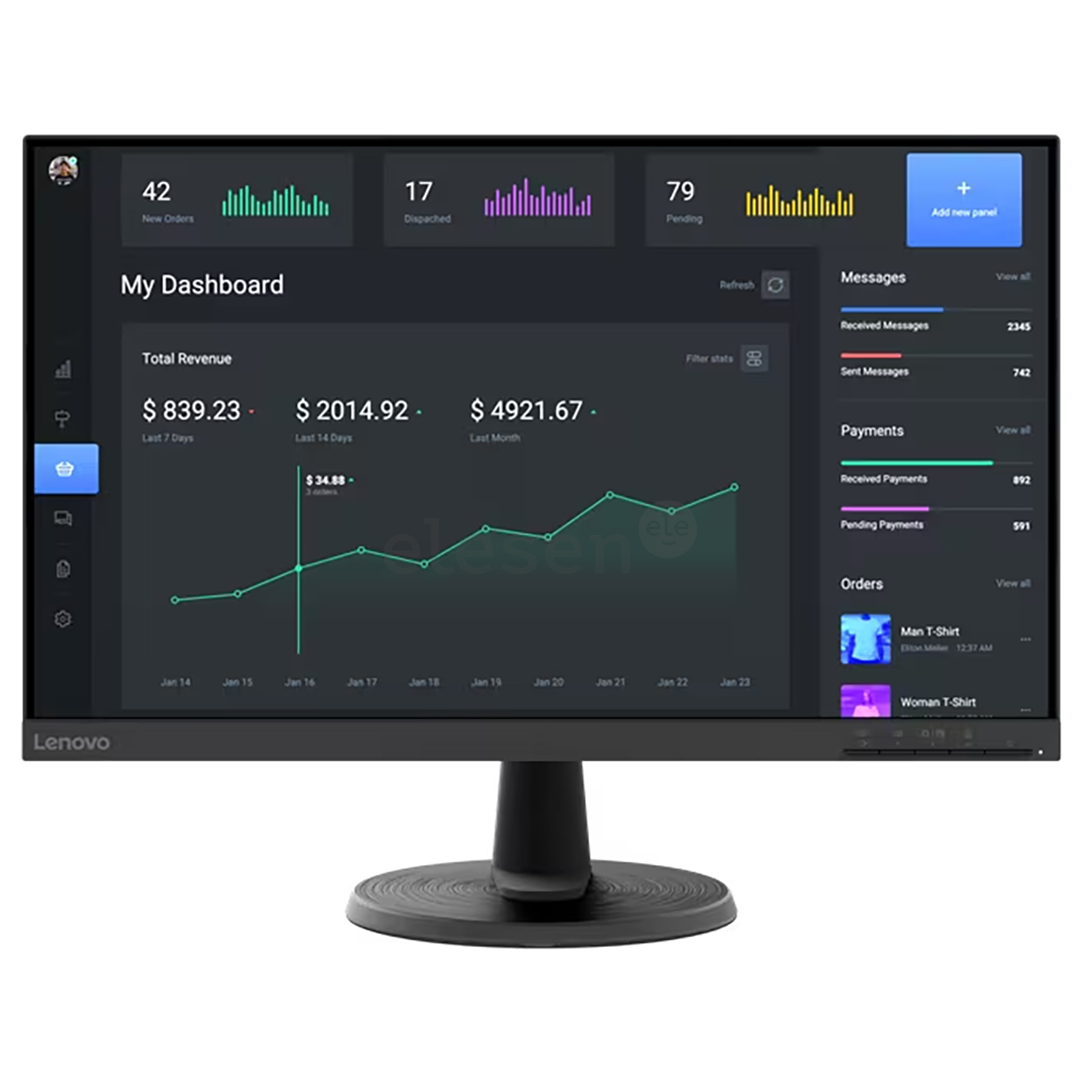 Lenovo D24-40, 24'', FHD, LED VA, 75 Hz, black - Monitorius Prekė - 67A2KAC6EU