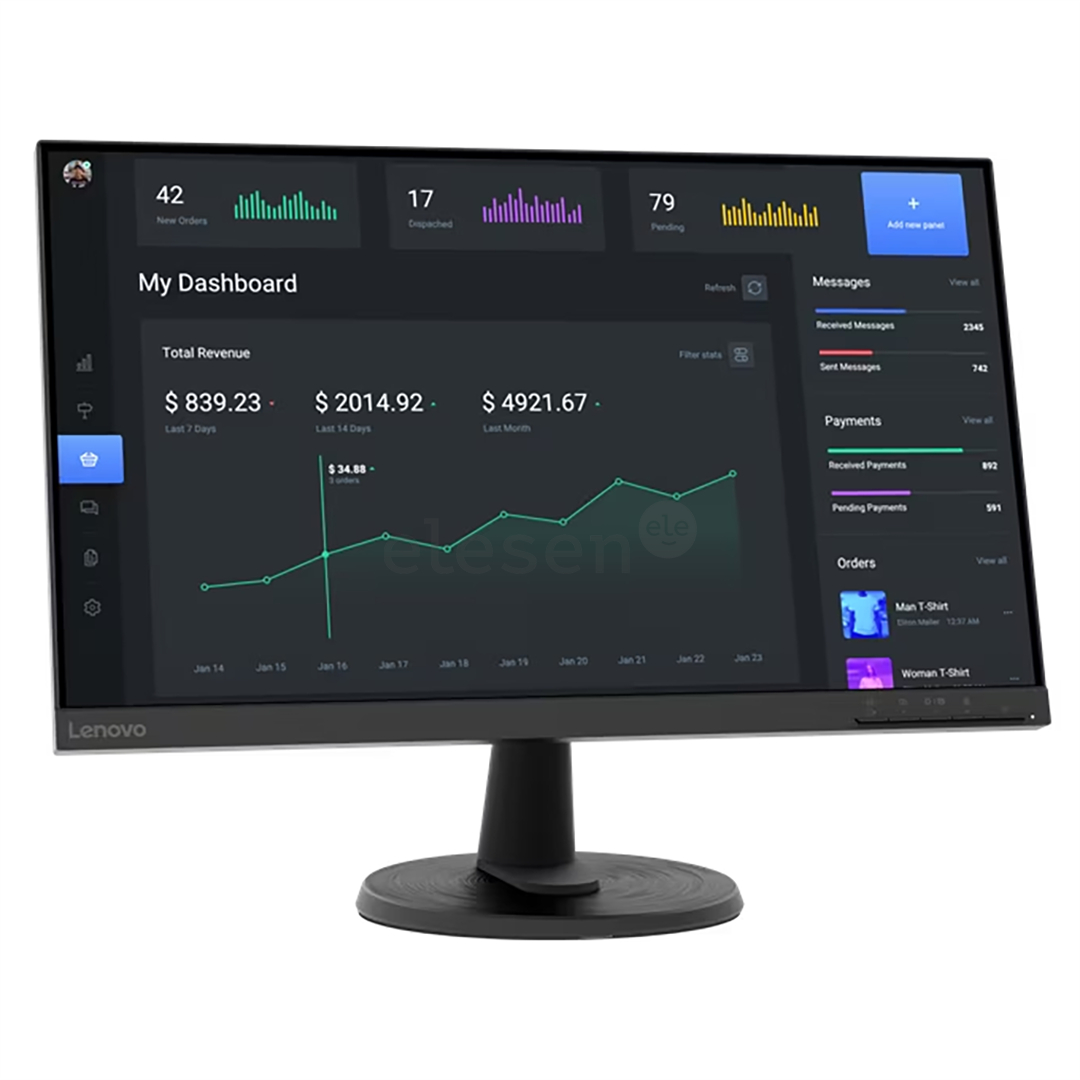 Lenovo D24-40, 24'', FHD, LED VA, 75 Hz, black - Monitorius Prekė - 67A2KAC6EU