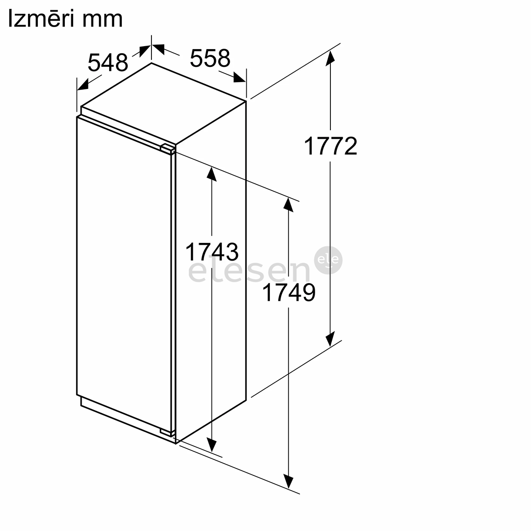 Bosch, Series 4,  280 L, aukštis 178 cm - Įmontuojamas šaldytuvas