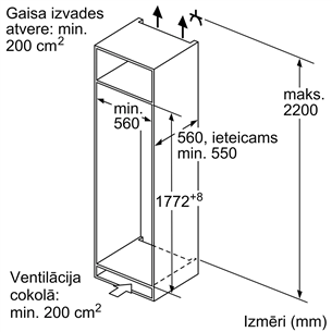 Bosch, Series 4,  280 L, aukštis 178 cm - Įmontuojamas šaldytuvas