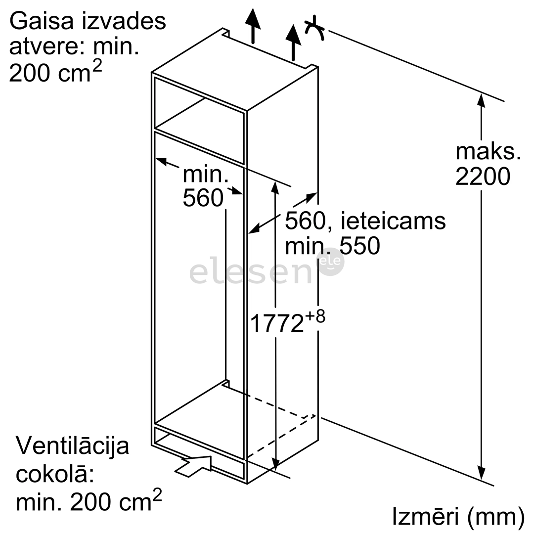 Bosch, Series 4,  280 L, aukštis 178 cm - Įmontuojamas šaldytuvas