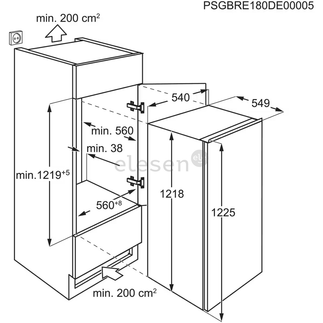 Electrolux, 500 Series, 208 L, aukštis 122 cm - Įmontuojamas šaldytuvas