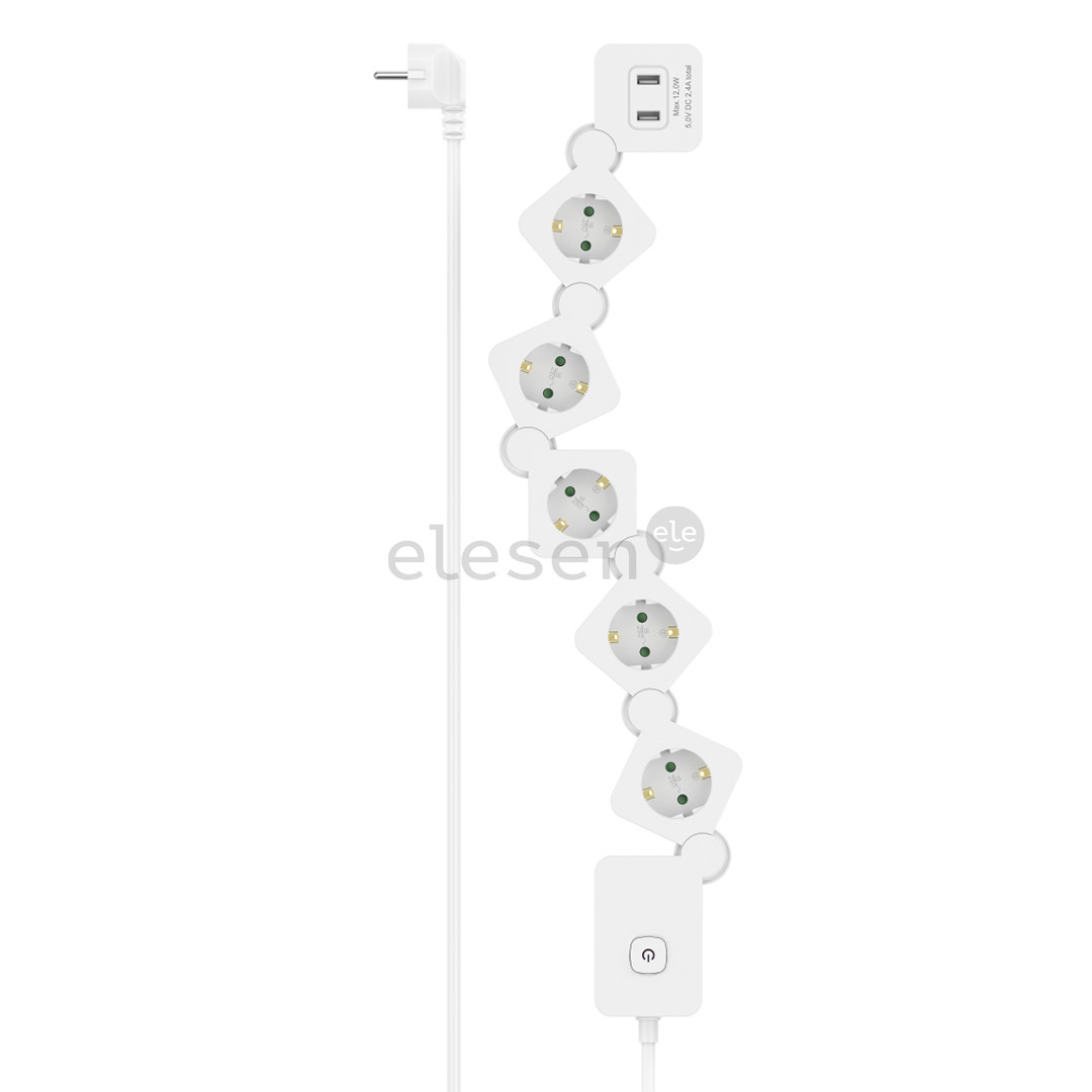 Hama Power Strip, 5 lizdai, USB, 12 W, lankstus, 1,4 m - Ilgiklis