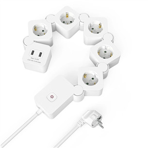 Hama Power Strip, 5 lizdai, USB, 12 W, lankstus, 1,4 m - Ilgiklis