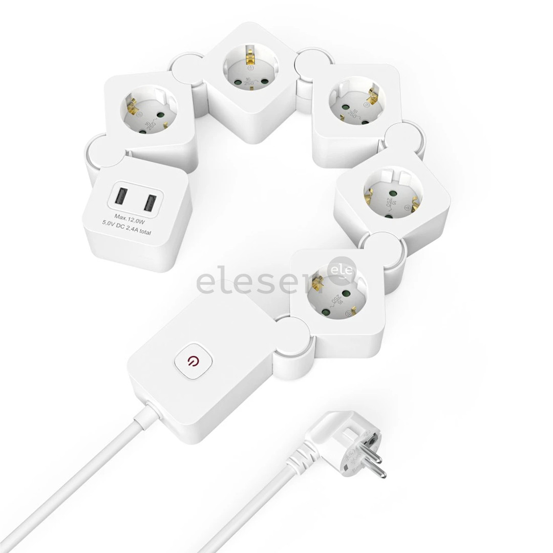 Hama Power Strip, 5 lizdai, USB, 12 W, lankstus, 1,4 m - Ilgiklis