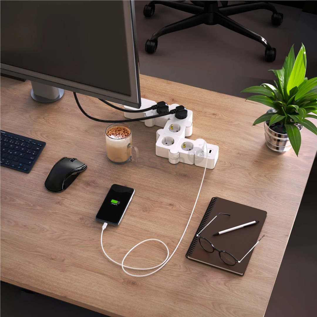 Hama Power Strip, 5 lizdai, USB, 12 W, lankstus, 1,4 m - Ilgiklis