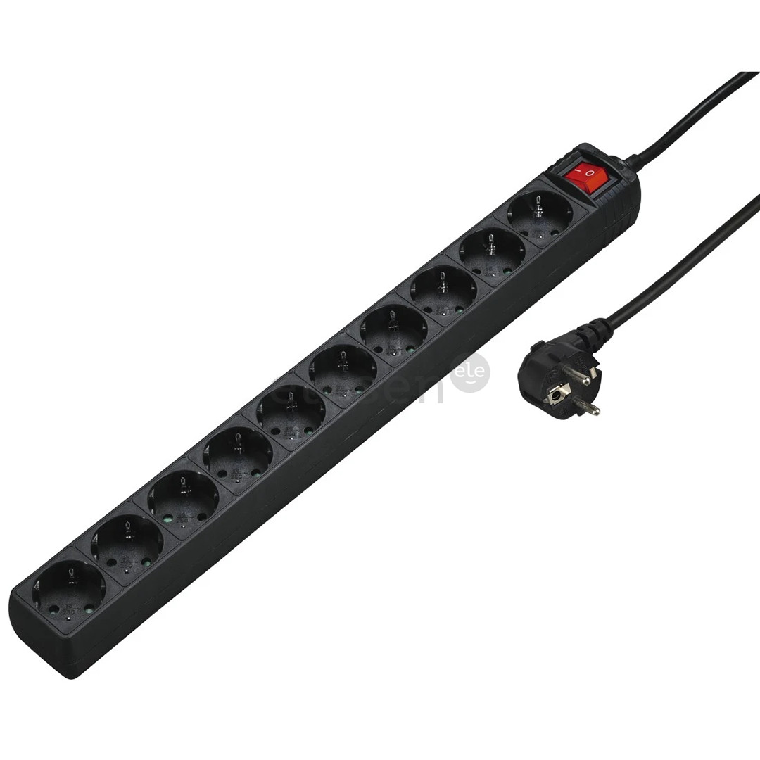 Hama Power Strip, 10 lizdų, 3 m, juodas - Ilgiklis