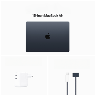 Nešiojamas kompiuteris Apple MacBook Air 15'' (2024), M3 8C/10C, 16 GB, 512 GB, ENG, midnight Prekė - MXD43ZE/A