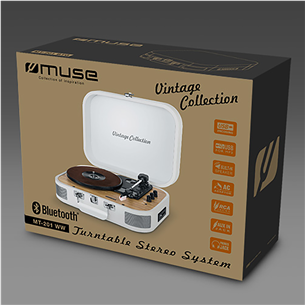 Muse MT-201WW, Bluetooth, USB, белый - Портативный граммофон