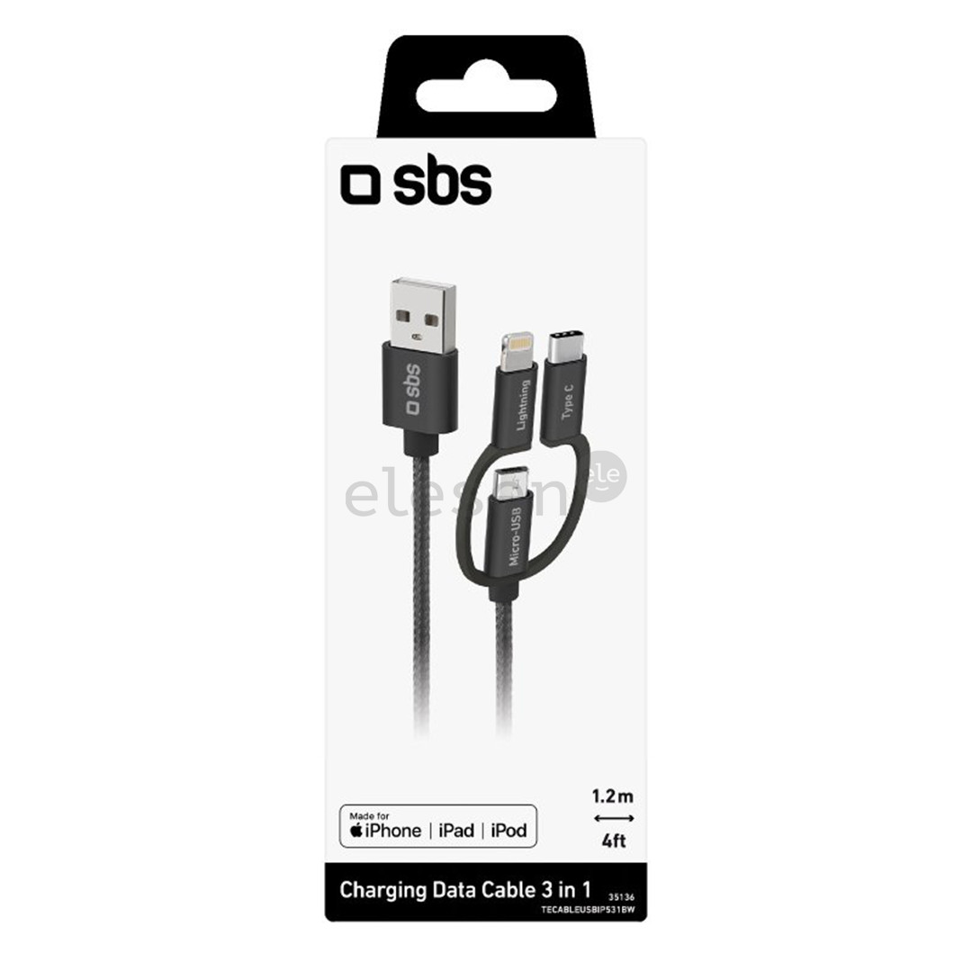 SBS USB / Micro USB, USB-C, Lightning, black - USB cable