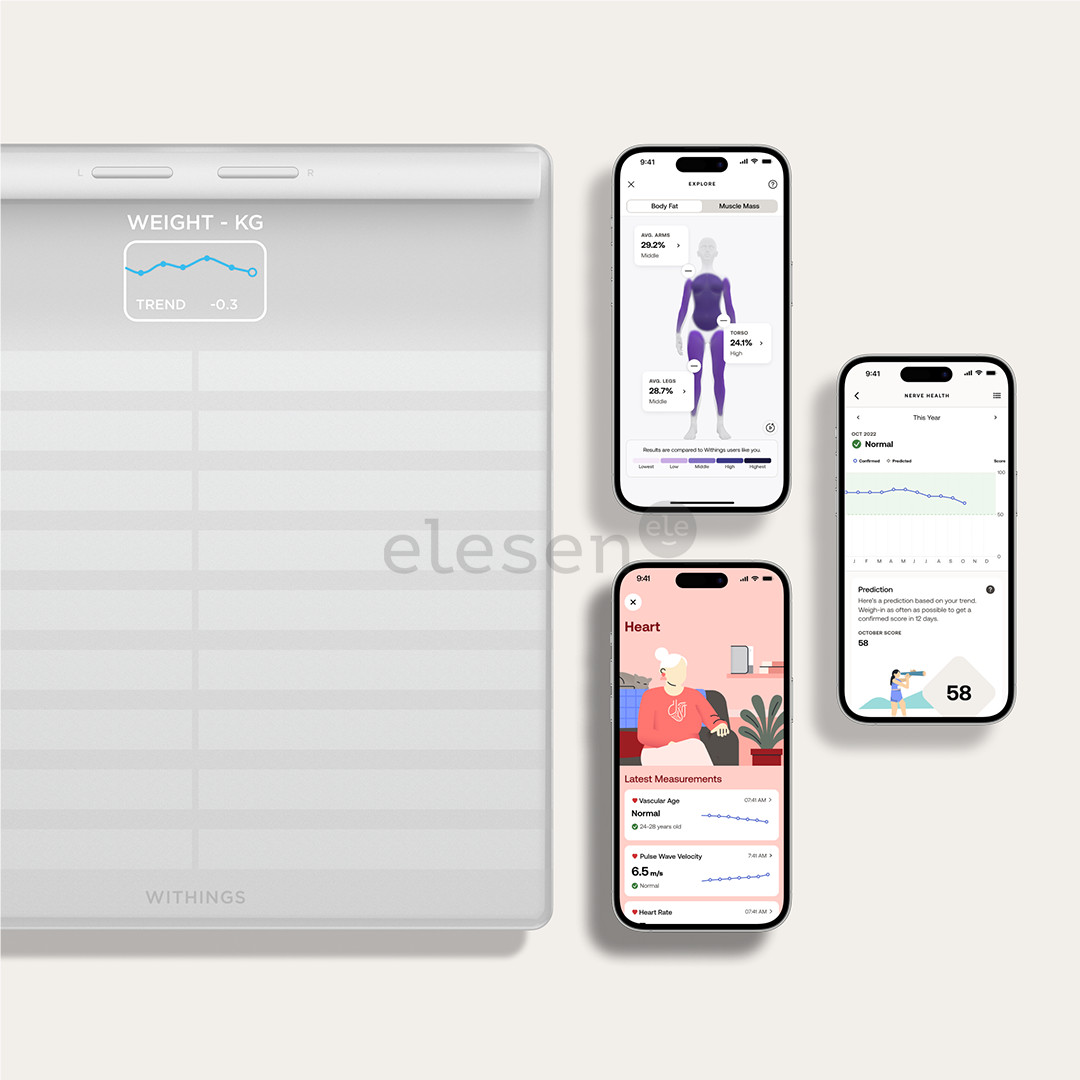 Withings Body Scan, baltos - Diagnostinės svarstyklės