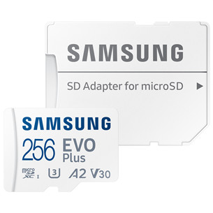Samsung EVO Plus, microSDXC, 256 GB, balta - Atminties kortelė ir adapteris Prekė - MB-MC256SA/EU MB-MC256SA/EU