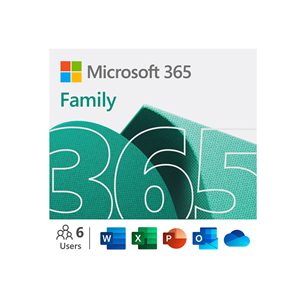 Microsoft 365 Family, 12 mėn. prenumerata, 6 naudotojai / 5 įrenginiai, 1 TB OneDrive, ENG - Programinė įranga Prekė - 6GQ-01897 6GQ-01897