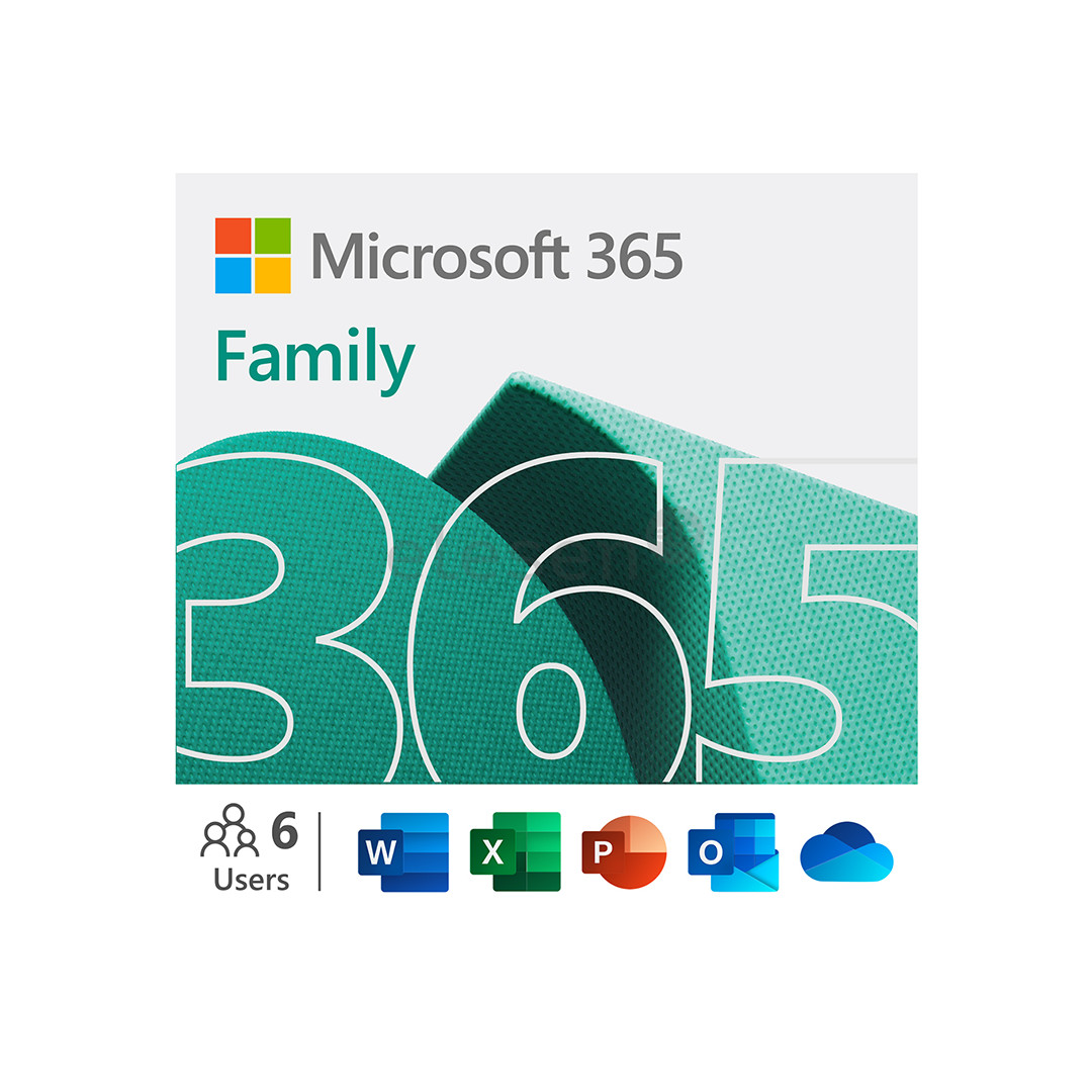 Microsoft 365 Family, 12-month subscription, 6 users / 5 devices, 1 TB OneDrive, ENG - Software Item - 6GQ-01897