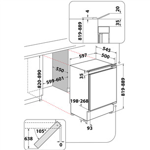 Whirlpool, 144 L, height 82 cm - Built-in cooler Item - WBUL021