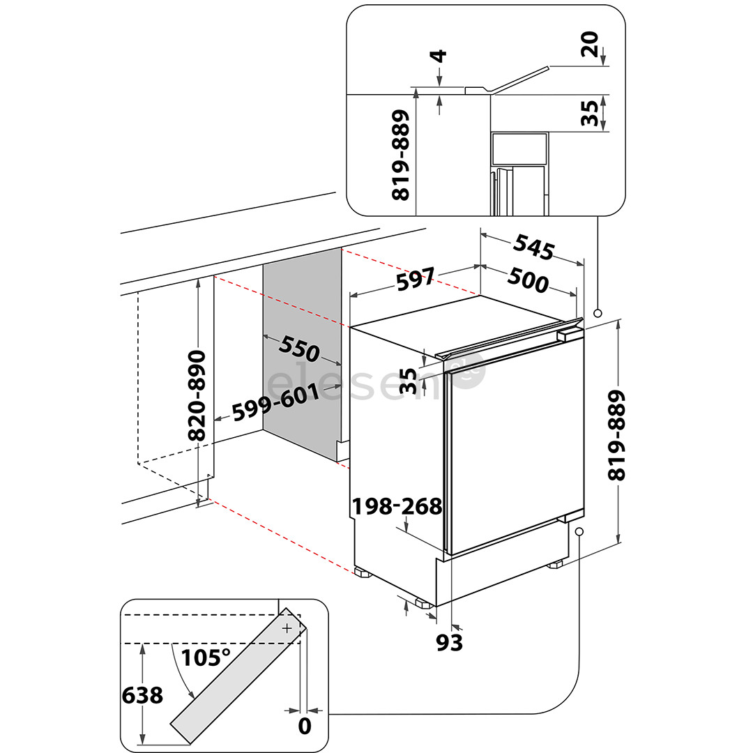Whirlpool, 144 L, height 82 cm - Built-in cooler Item - WBUL021