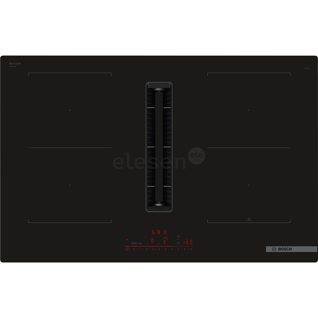 Bosch, Series 6, width 80 cm, frameless, black - Built-in induction hob with cooker hood