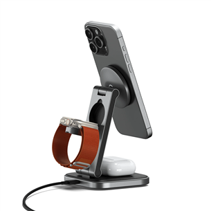 Satechi 3-in-1 Foldable Qi2 Wireless Charging Stand, pilka - Belaidžio įkrovimo stotelė Prekė - ST-Q31FM-EA