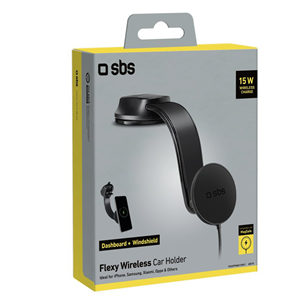 SBS 15W Car Holder, Magsafe, juodas - Belaidis automobilinis įkroviklis Prekė - TESUPPMAG15W21