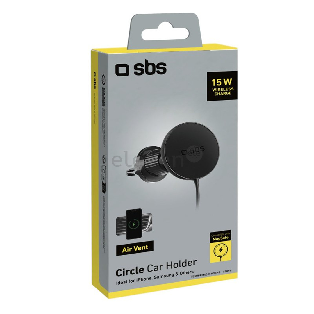 SBS 15W Car Holder, Magsafe, ventiliacijai, juodas - Belaidis telefono laikiklis-įkroviklis