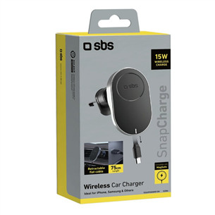 SBS 15W Car Holder, Magsafe, ištraukiamas laidas, juodas - Belaidis automobilinis įkroviklis