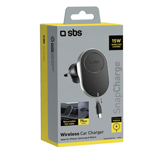 Belaidis mašininis įkroviklis SBS 15W Car Holder, Magsafe, ištraukiamas laidas, juodas Prekė-TESUPP15WRETRACABL